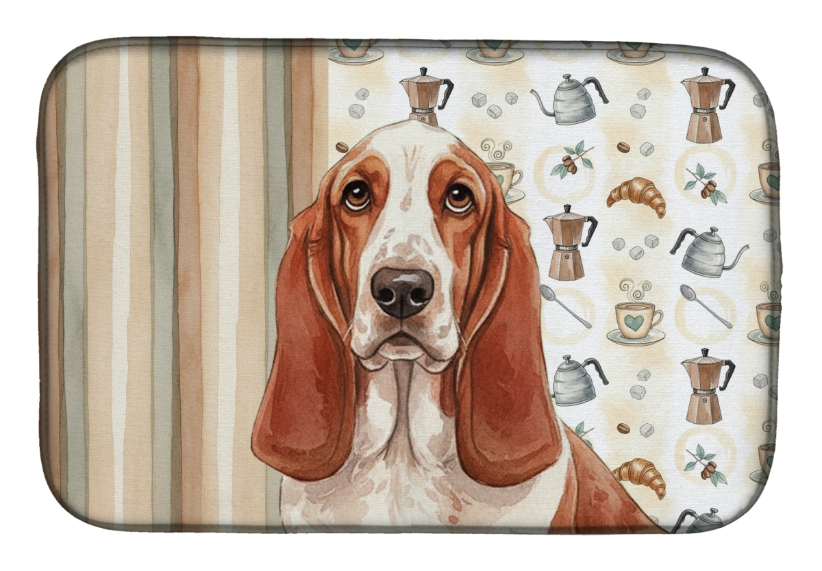 Picture of Carolines Treasures WDK7297DDM 21 x 14 in. Red & White Basset Hound Coffee Bar Dish Drying Mat