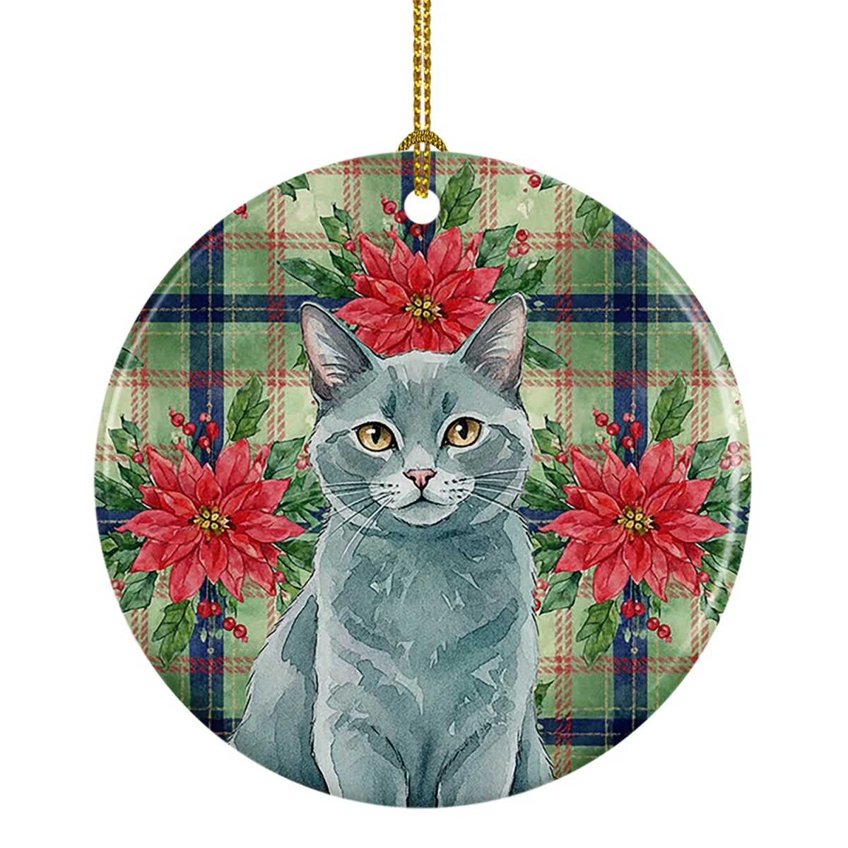 FNT1322CO1 2.8 x 2.8 in. Solid Gray Cat with Poinsettias Ceramic Ornament