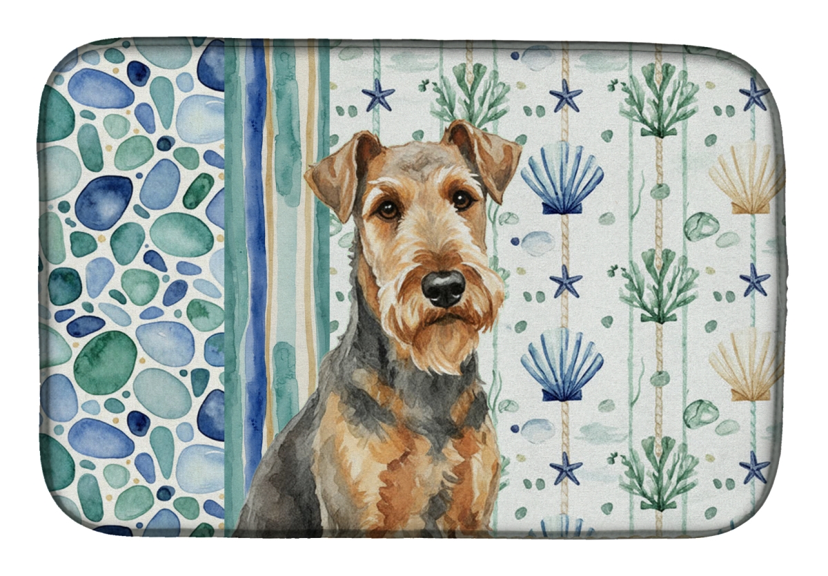 Picture of Carolines Treasures WDK6868DDM 21 x 14 in. Grizzle Airedale Terrier Coastal Sea Glass Dish Drying Mat