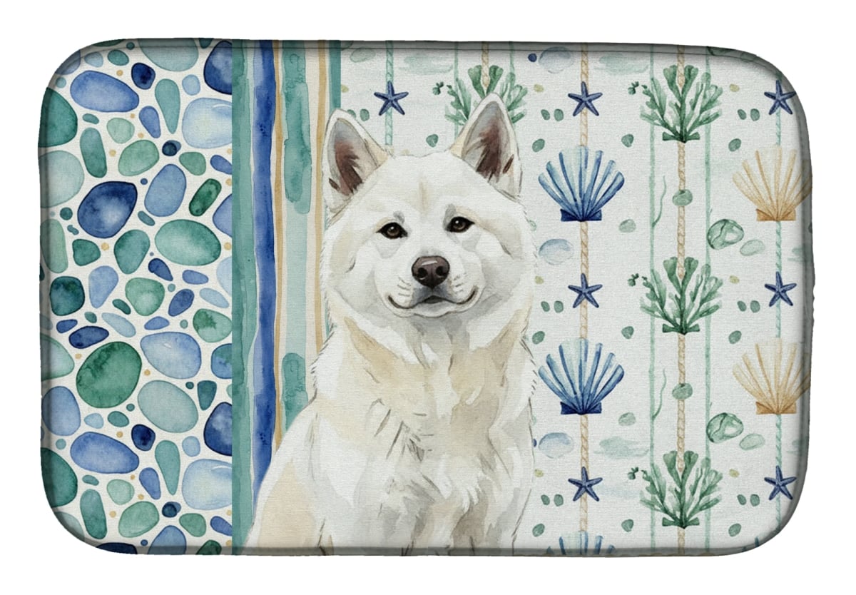 Picture of Carolines Treasures WDK6872DDM 21 x 14 in. White Akita Coastal Sea Glass Dish Drying Mat