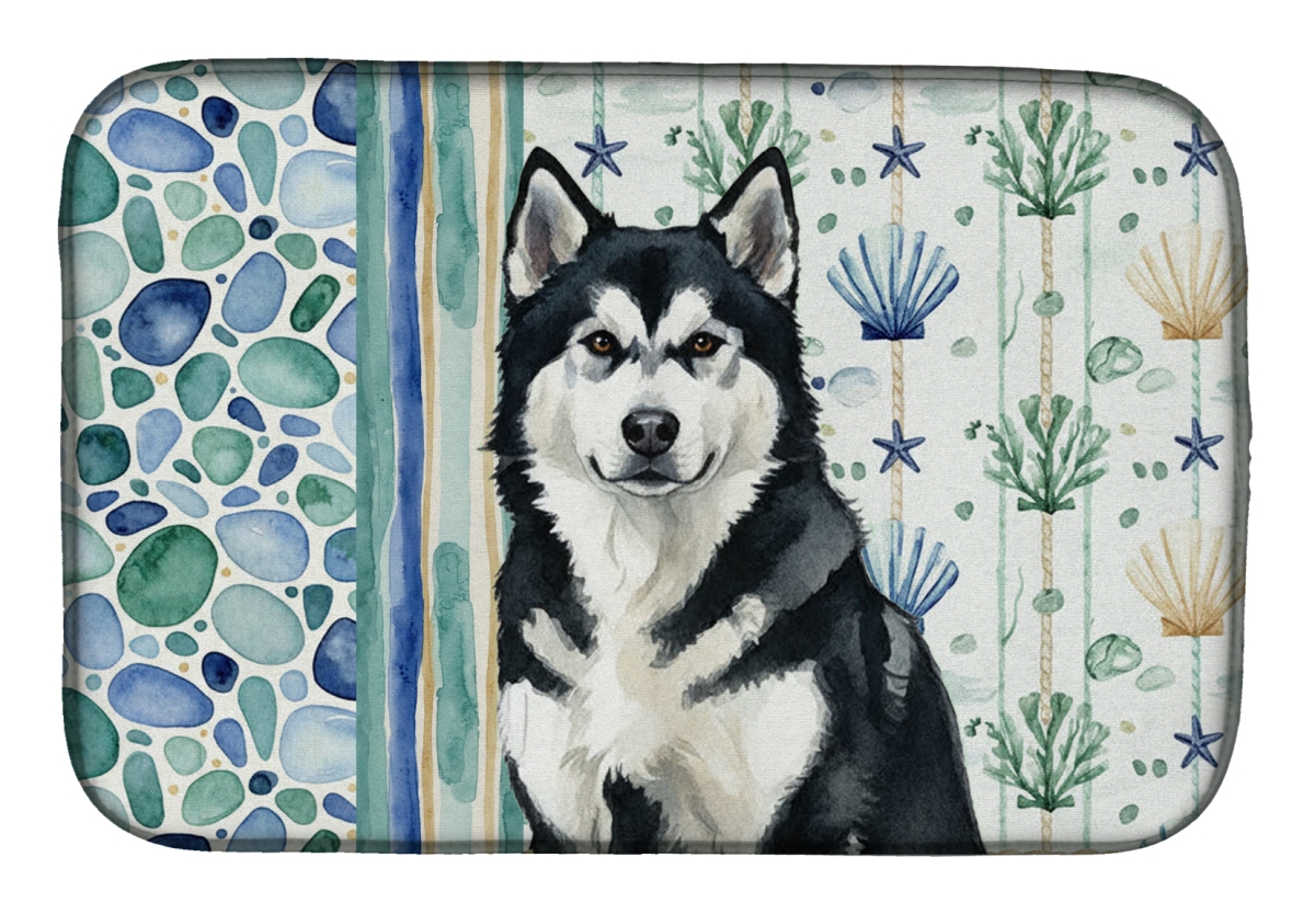 Picture of Carolines Treasures WDK6873DDM 21 x 14 in. Black & White Alaskan Malamute Coastal Sea Glass Dish Drying Mat