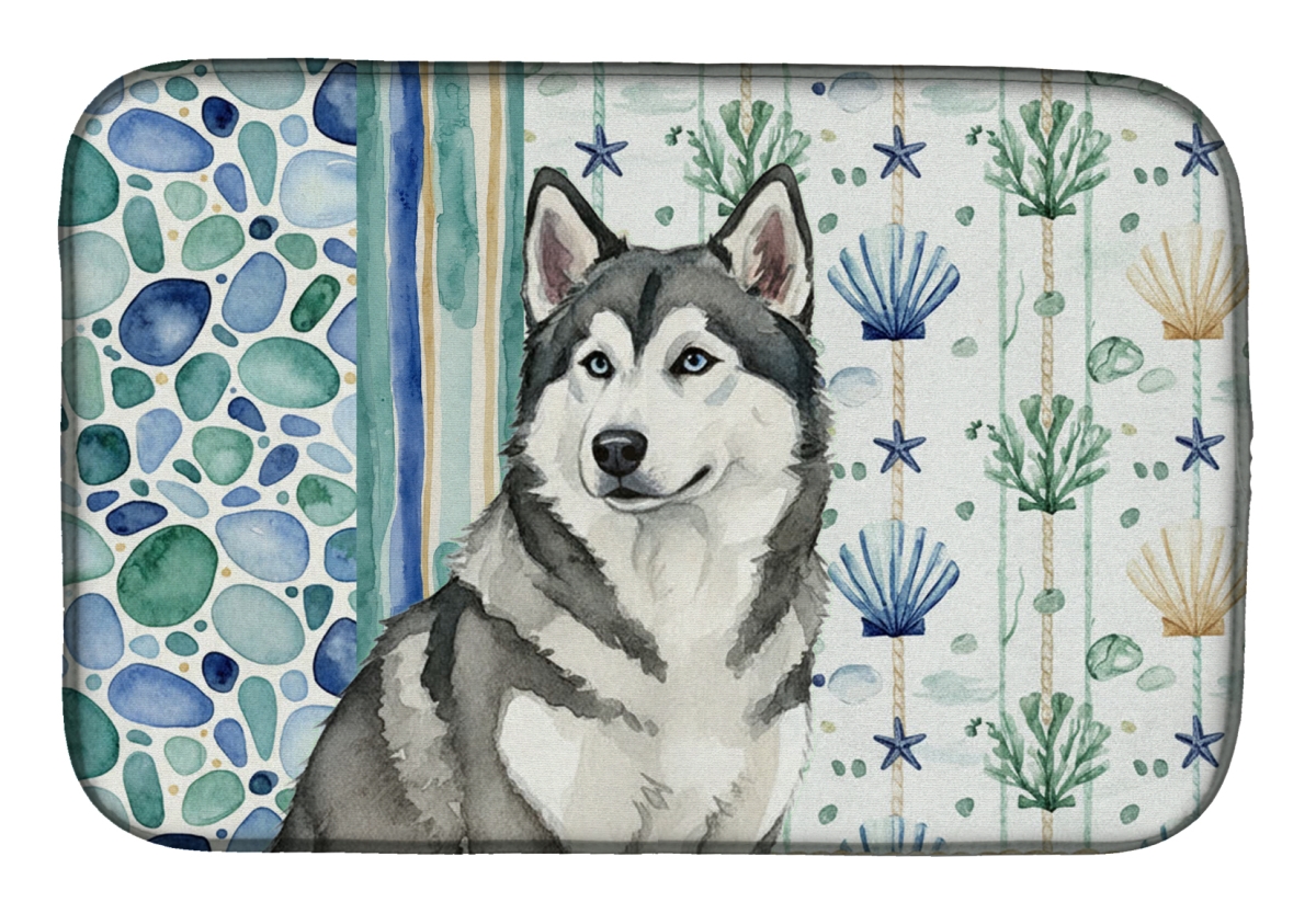 Picture of Carolines Treasures WDK6874DDM 21 x 14 in. Gray & White Alaskan Malamute Coastal Sea Glass Dish Drying Mat