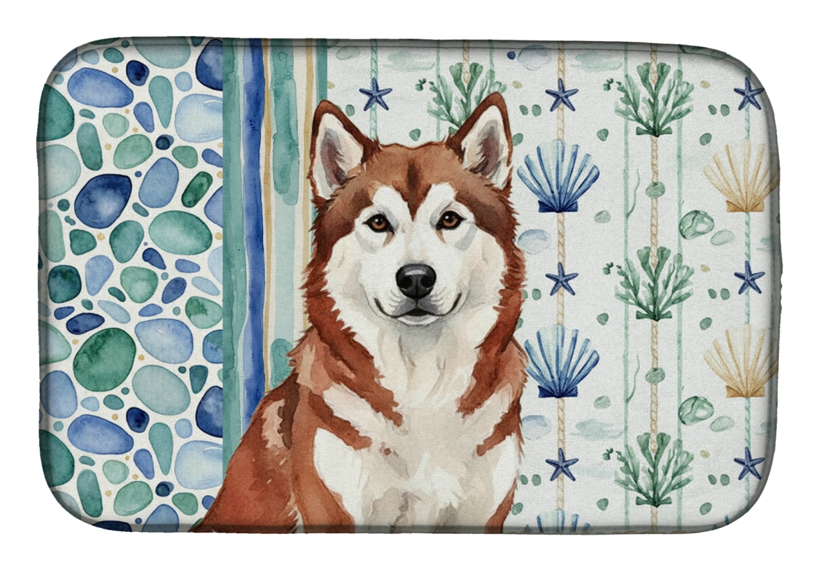 Picture of Carolines Treasures WDK6875DDM 21 x 14 in. Red & White Alaskan Malamute Coastal Sea Glass Dish Drying Mat