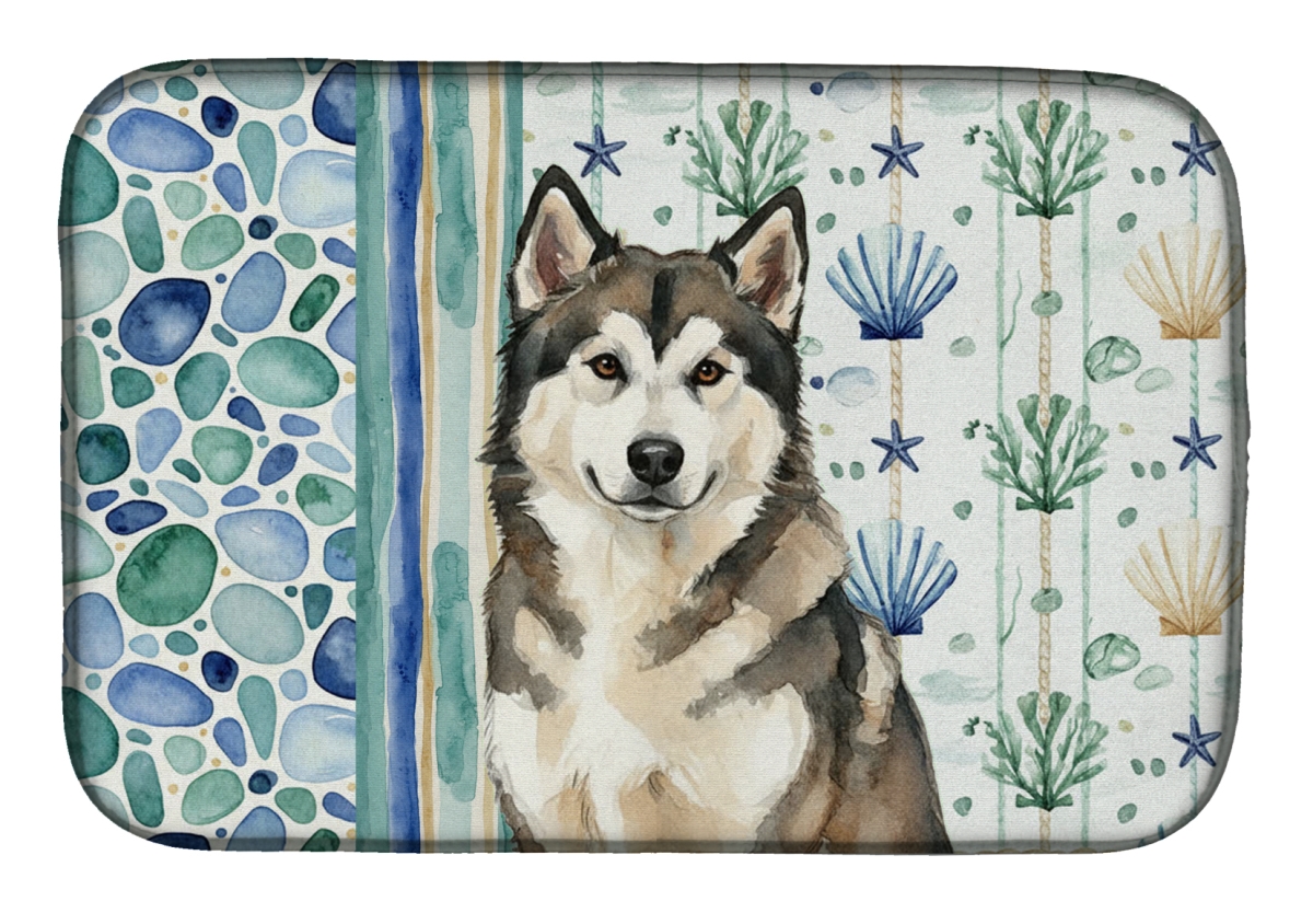 Picture of Carolines Treasures WDK6876DDM 21 x 14 in. Sable & White Alaskan Malamute Coastal Sea Glass Dish Drying Mat