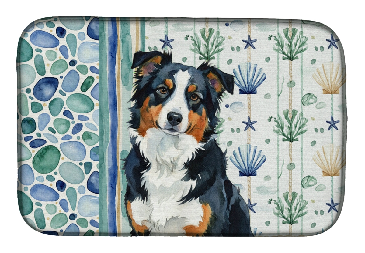 Picture of Carolines Treasures WDK6879DDM 21 x 14 in. Black Tri American Shepherd Coastal Sea Glass Dish Drying Mat