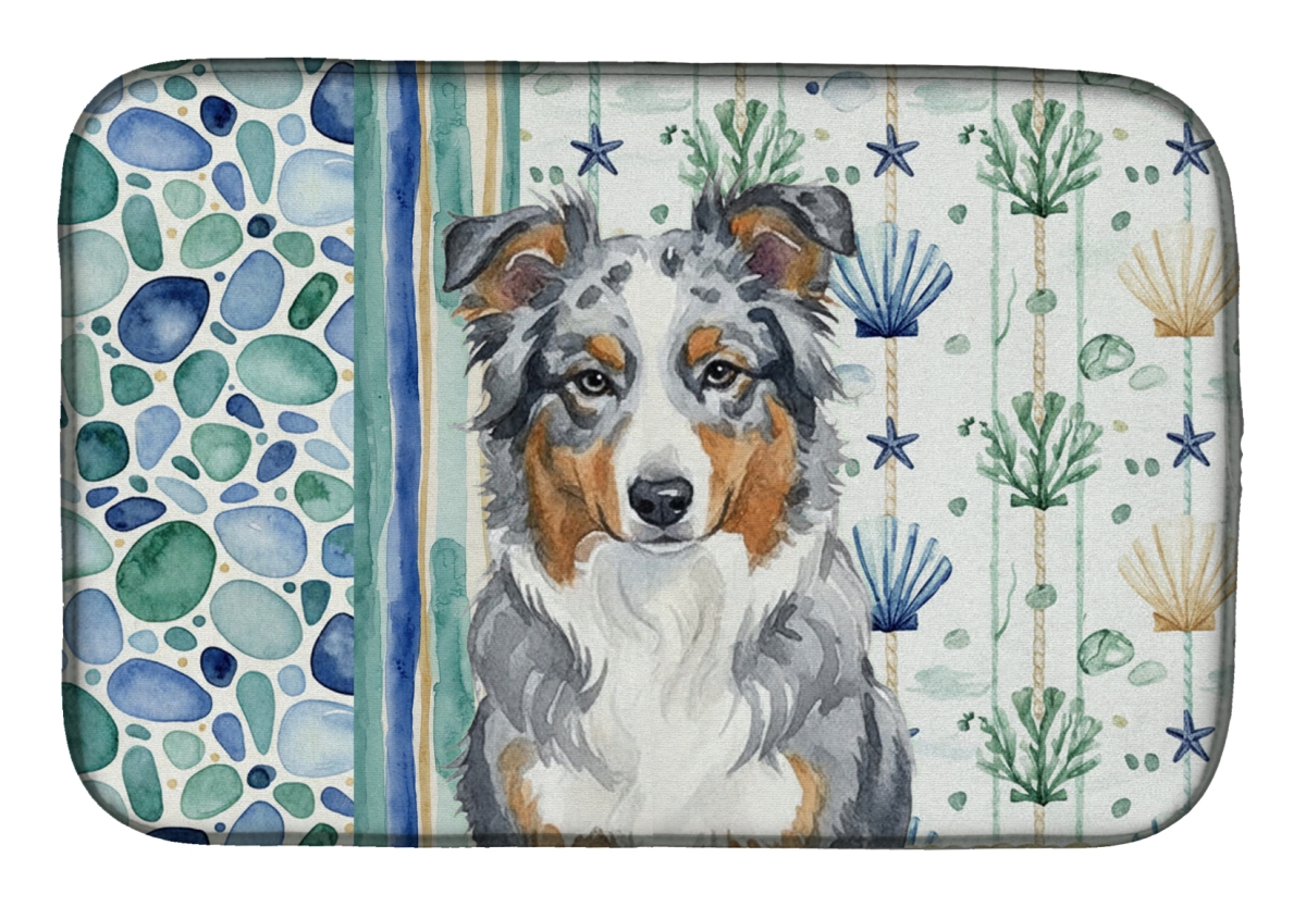 Picture of Carolines Treasures WDK6880DDM 21 x 14 in. Blue Merle American Shepherd Coastal Sea Glass Dish Drying Mat