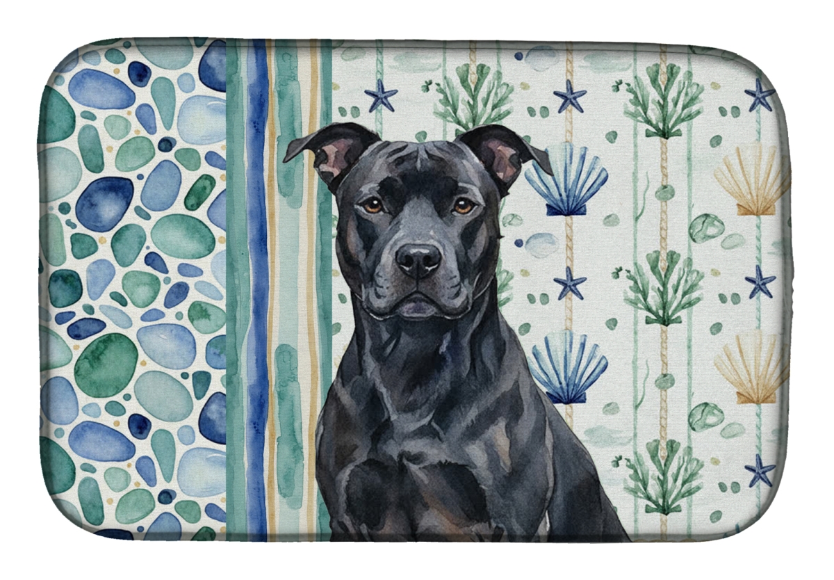 Picture of Carolines Treasures WDK6881DDM 21 x 14 in. Black American Staffordshire Terrier Coastal Sea Glass Dish Drying Mat