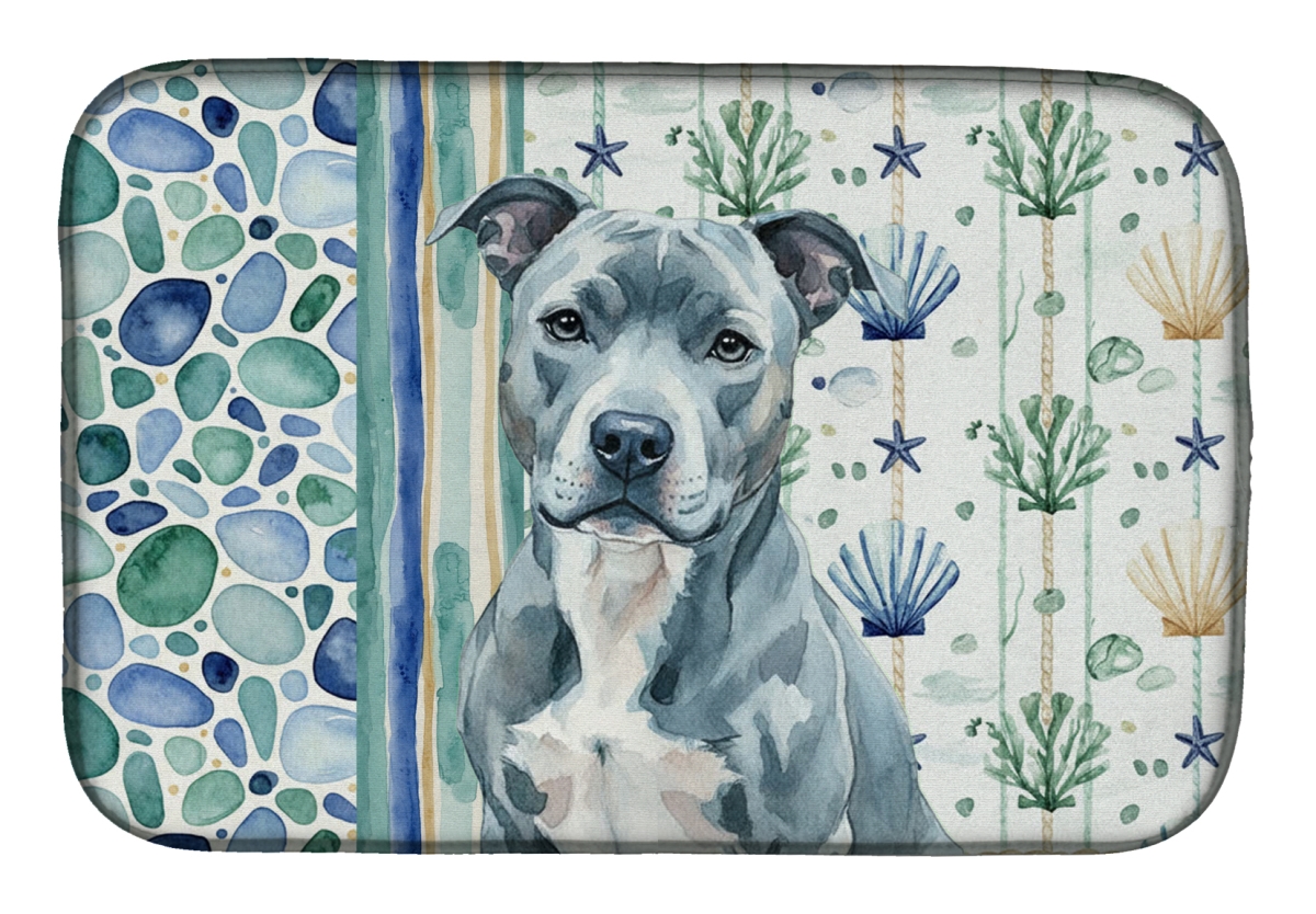 Picture of Carolines Treasures WDK6882DDM 21 x 14 in. Blue American Staffordshire Terrier Coastal Sea Glass Dish Drying Mat
