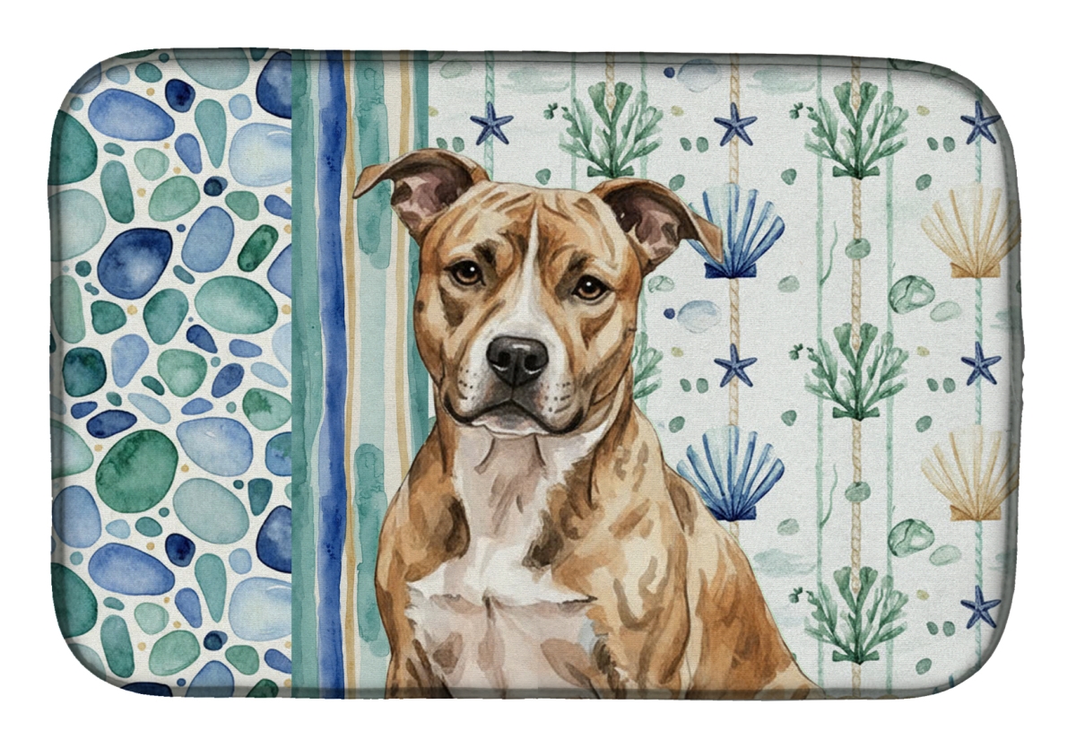Picture of Carolines Treasures WDK6883DDM 21 x 14 in. Brindle American Staffordshire Terrier Coastal Sea Glass Dish Drying Mat