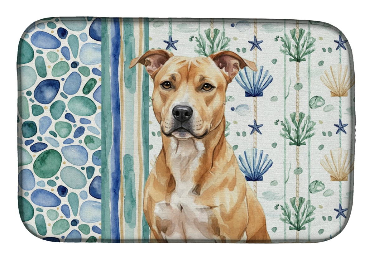 Picture of Carolines Treasures WDK6884DDM 21 x 14 in. Fawn American Staffordshire Terrier Coastal Sea Glass Dish Drying Mat