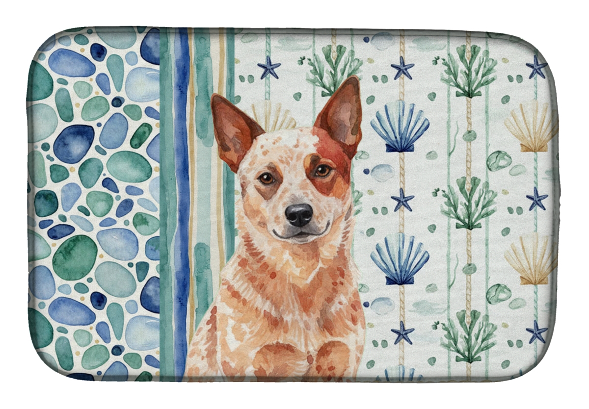 Picture of Carolines Treasures WDK6888DDM 21 x 14 in. Red Heeler Australian Cattle Dog Coastal Sea Glass Dish Drying Mat