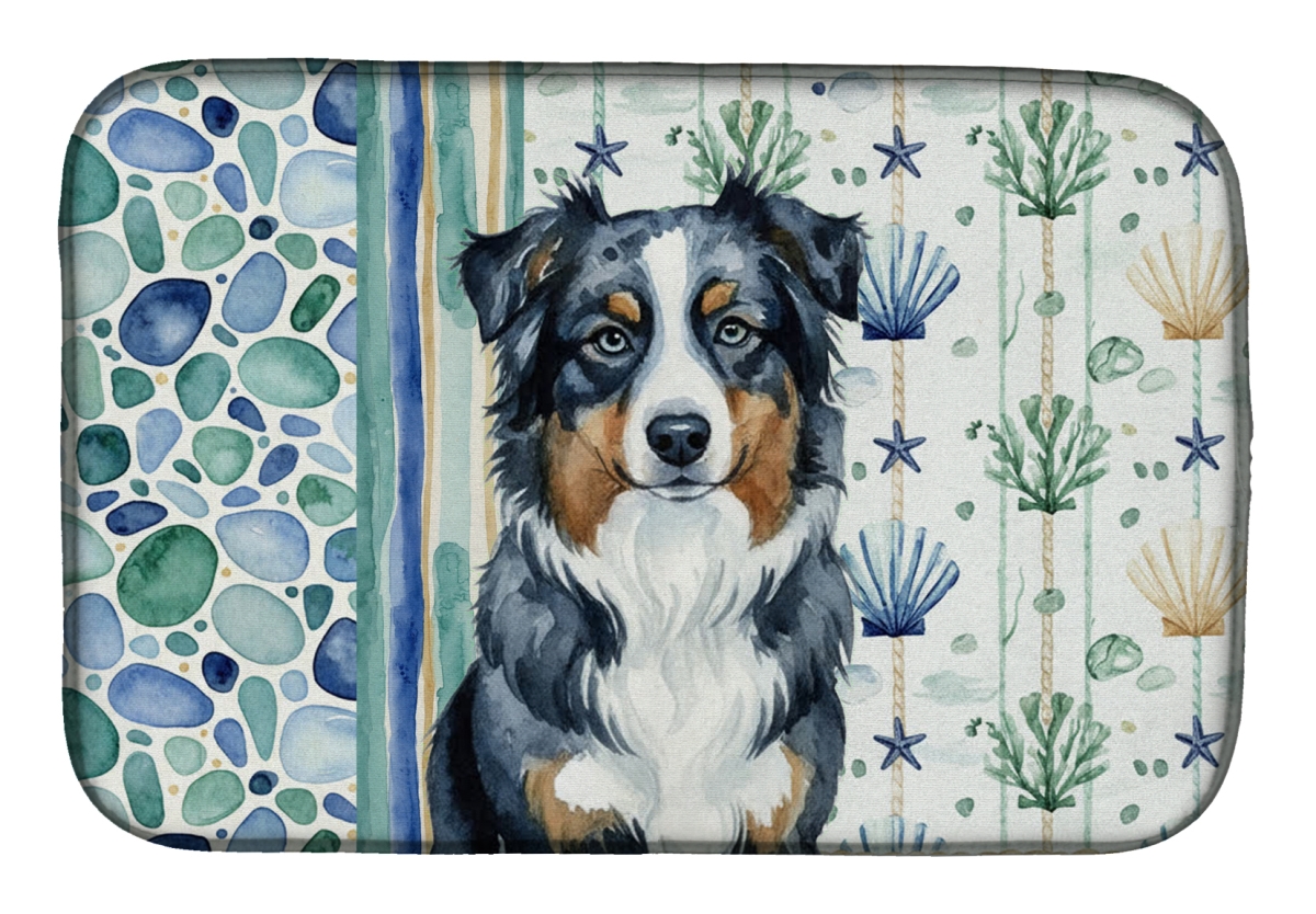 Picture of Carolines Treasures WDK6889DDM 21 x 14 in. Black Australian Shepherd Coastal Sea Glass Dish Drying Mat