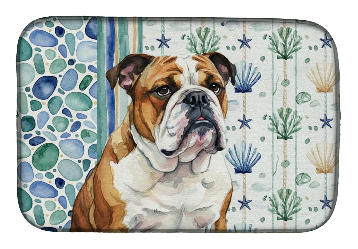 Picture of Carolines Treasures WDK7014DDM 21 x 14 in. Brindle & White English Bulldog Coastal Sea Glass Dish Drying Mat
