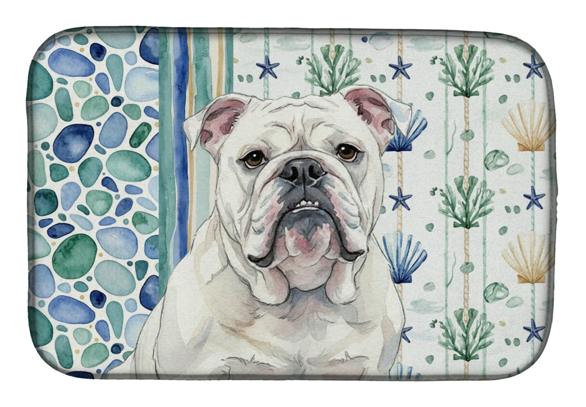 Picture of Carolines Treasures WDK7015DDM 21 x 14 in. White English Bulldog Coastal Sea Glass Dish Drying Mat