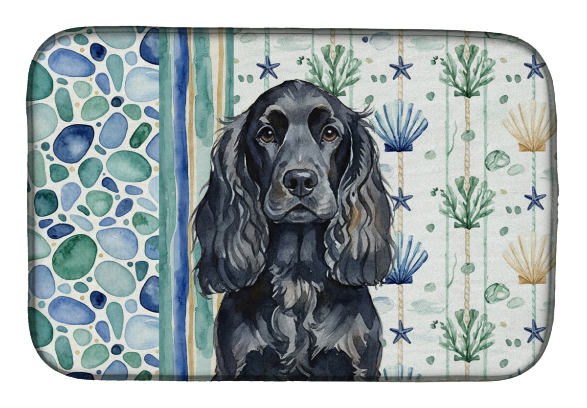 Picture of Carolines Treasures WDK7016DDM 21 x 14 in. Black English Cocker Spaniel Coastal Sea Glass Dish Drying Mat
