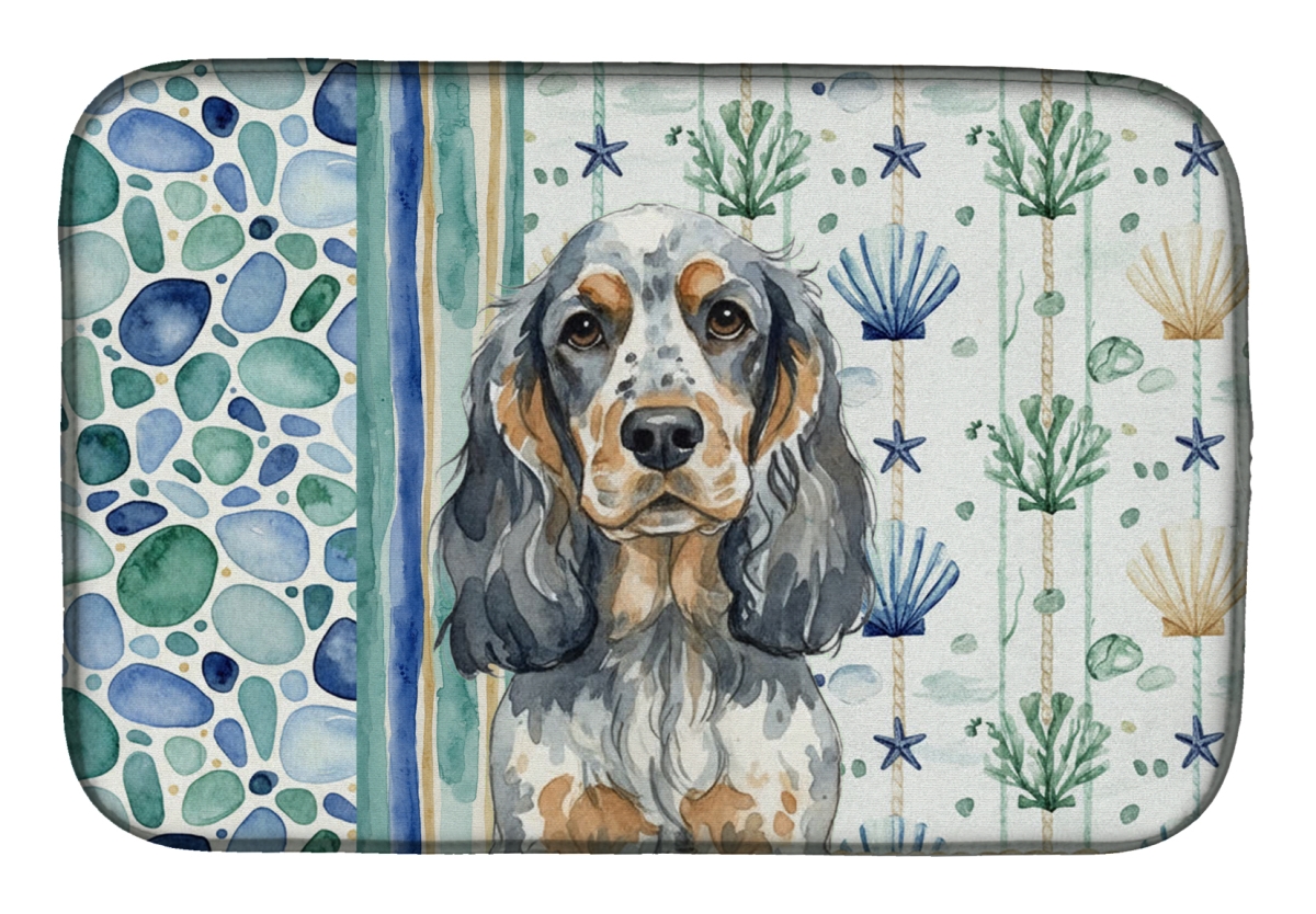 Picture of Carolines Treasures WDK7017DDM 21 x 14 in. Blue Roan & Tan English Cocker Spaniel Coastal Sea Glass Dish Drying Mat