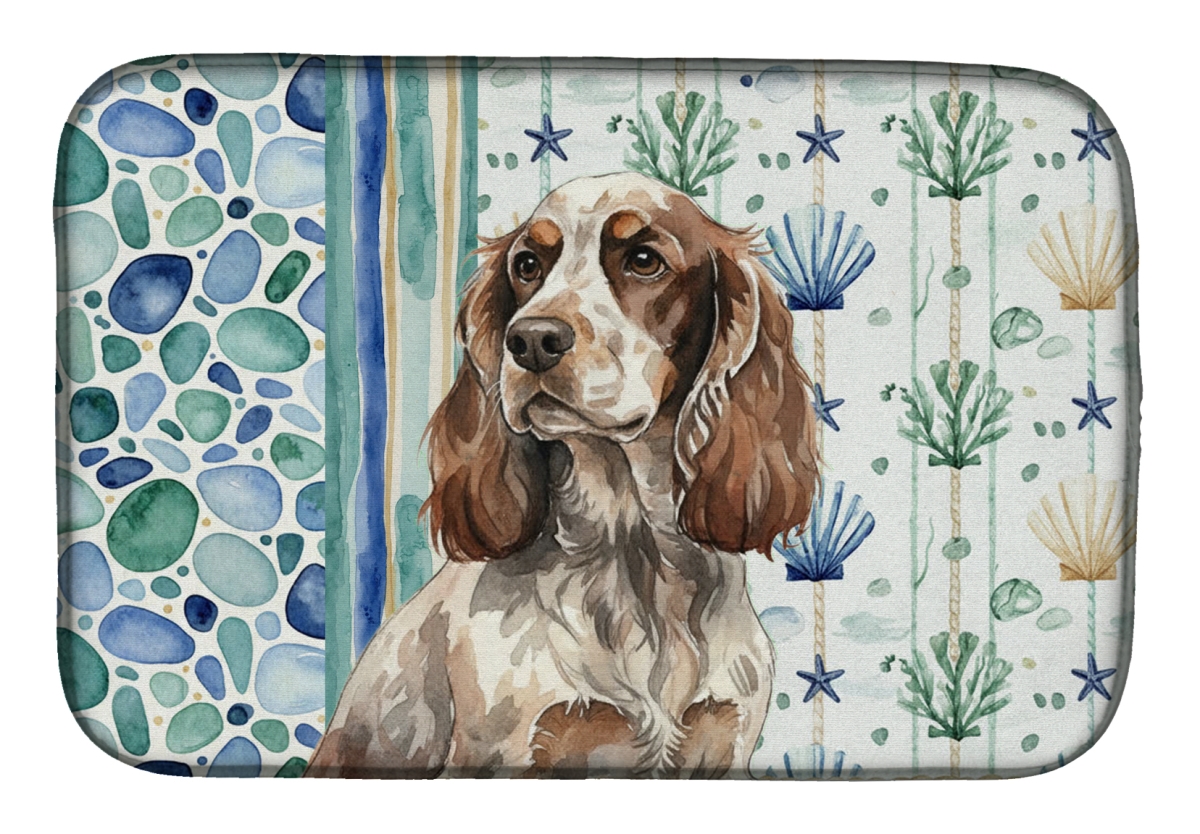 Picture of Carolines Treasures WDK7021DDM 21 x 14 in. Liver Roan English Cocker Spaniel Coastal Sea Glass Dish Drying Mat