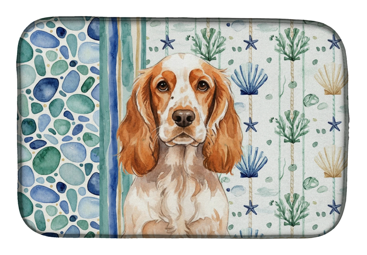 Picture of Carolines Treasures WDK7022DDM 21 x 14 in. Orange Roan English Cocker Spaniel Coastal Sea Glass Dish Drying Mat