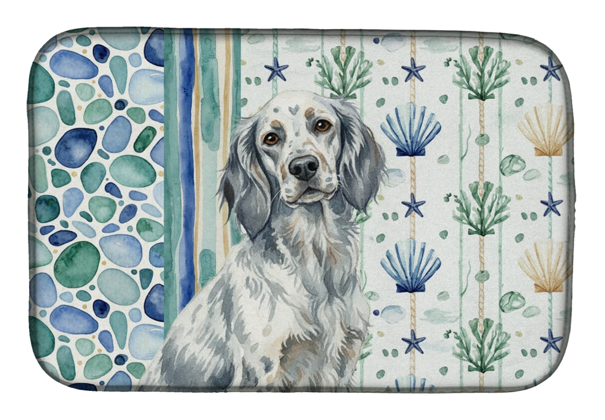 Picture of Carolines Treasures WDK7027DDM 21 x 14 in. Blue Belton English Setter Coastal Sea Glass Dish Drying Mat