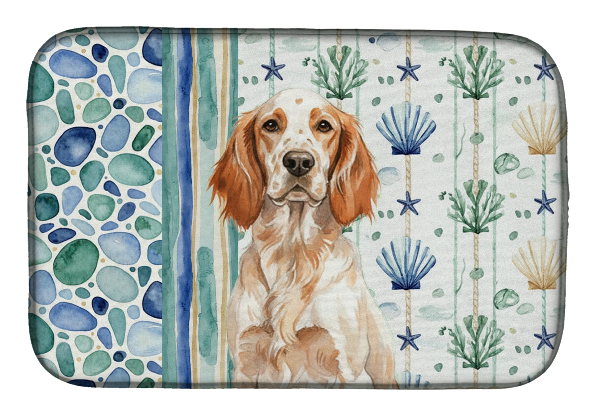 Picture of Carolines Treasures WDK7030DDM 21 x 14 in. Orange Belton English Setter Coastal Sea Glass Dish Drying Mat