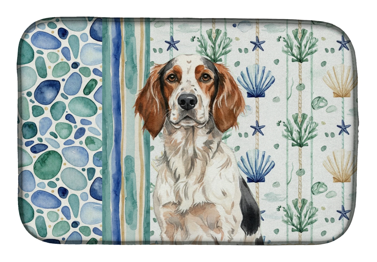Picture of Carolines Treasures WDK7031DDM 21 x 14 in. Tricolor English Setter Coastal Sea Glass Dish Drying Mat