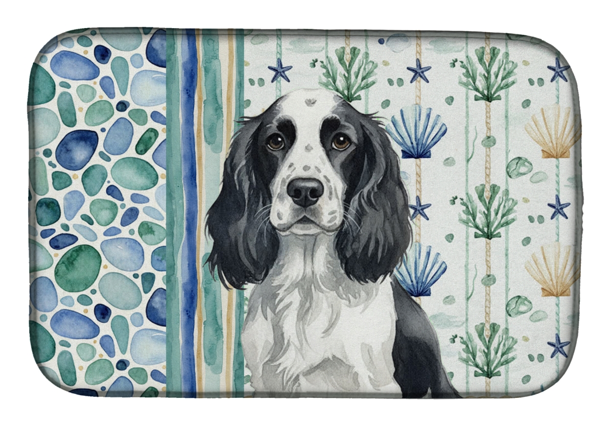 Picture of Carolines Treasures WDK7032DDM 21 x 14 in. Black & White English Springer Spaniel Coastal Sea Glass Dish Drying Mat
