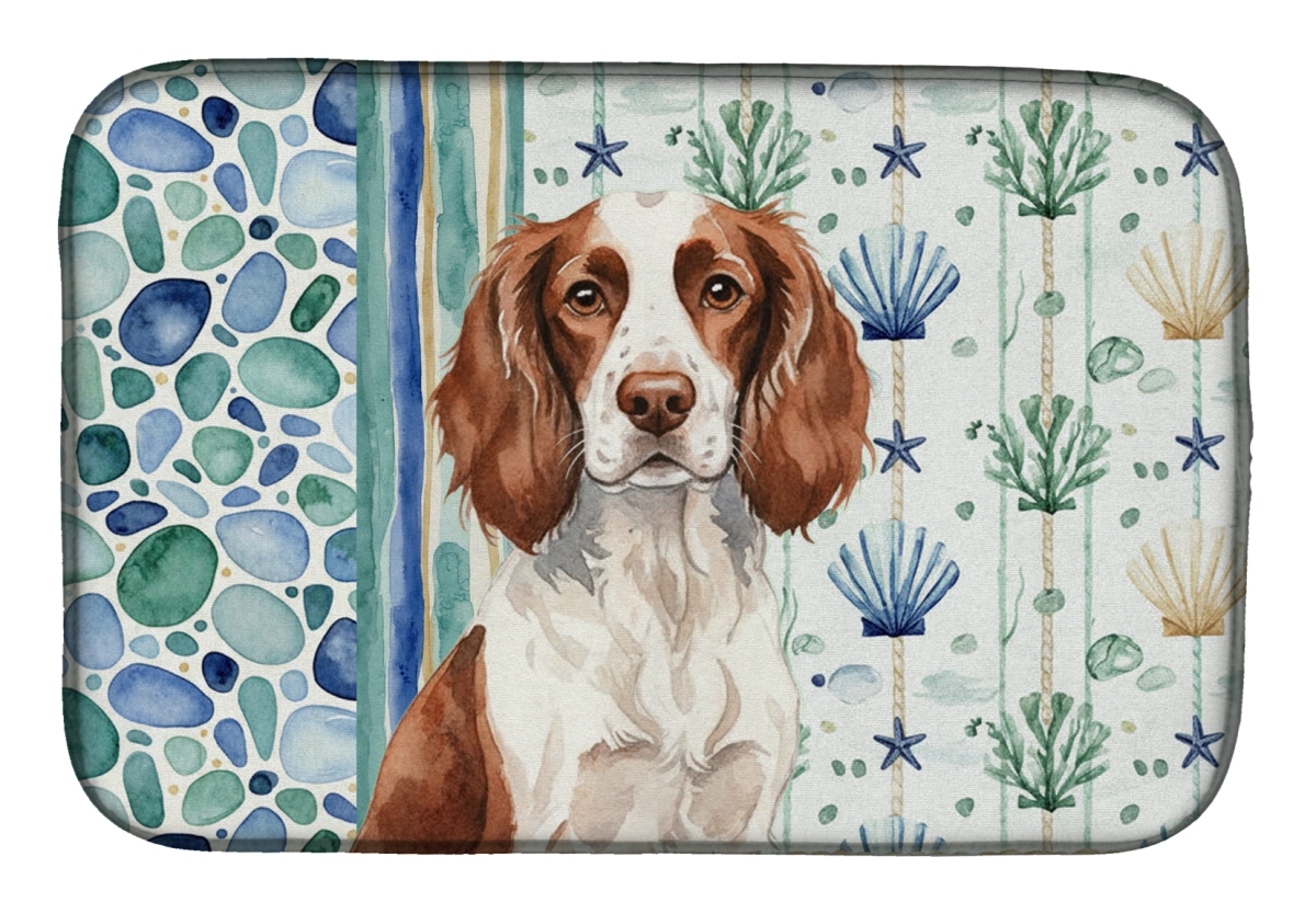 Picture of Carolines Treasures WDK7033DDM 21 x 14 in. Liver & White English Springer Spaniel Coastal Sea Glass Dish Drying Mat