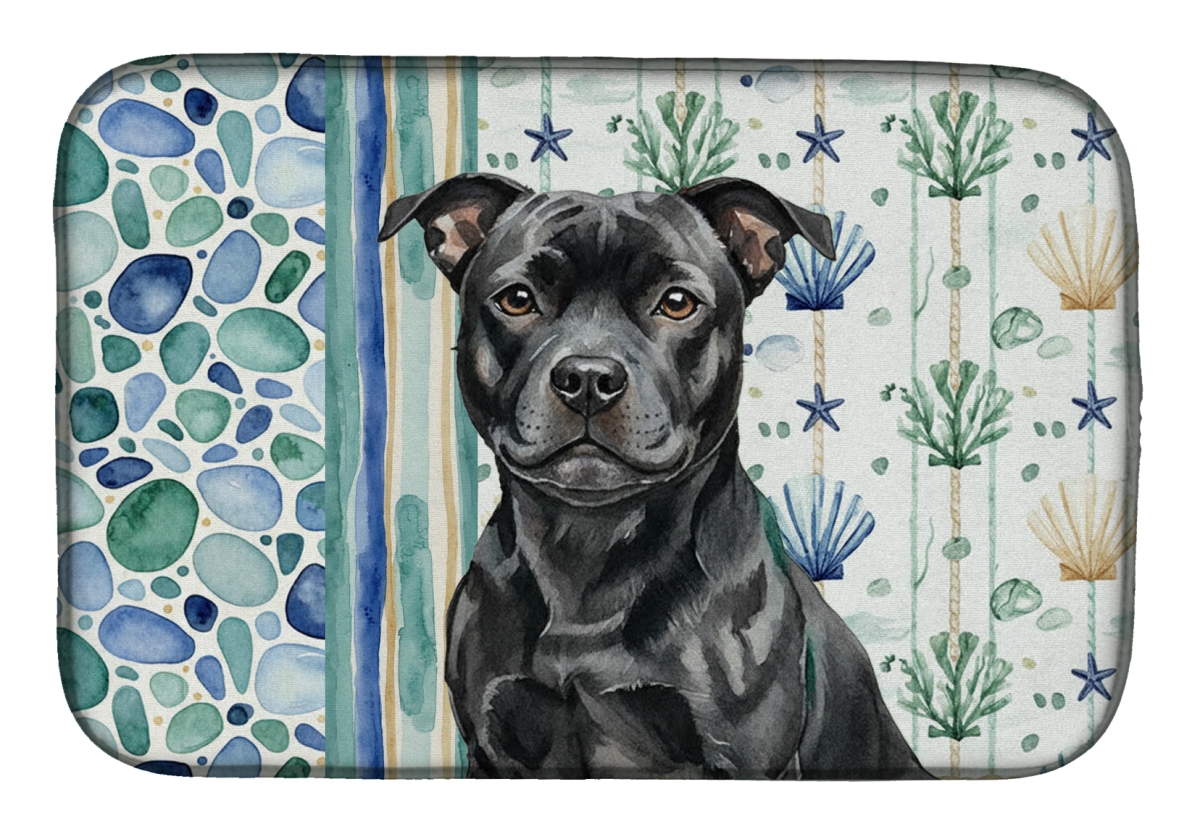 Picture of Carolines Treasures WDK7228DDM 21 x 14 in. Black Staffordshire Bull Terrier Coastal Sea Glass Dish Drying Mat