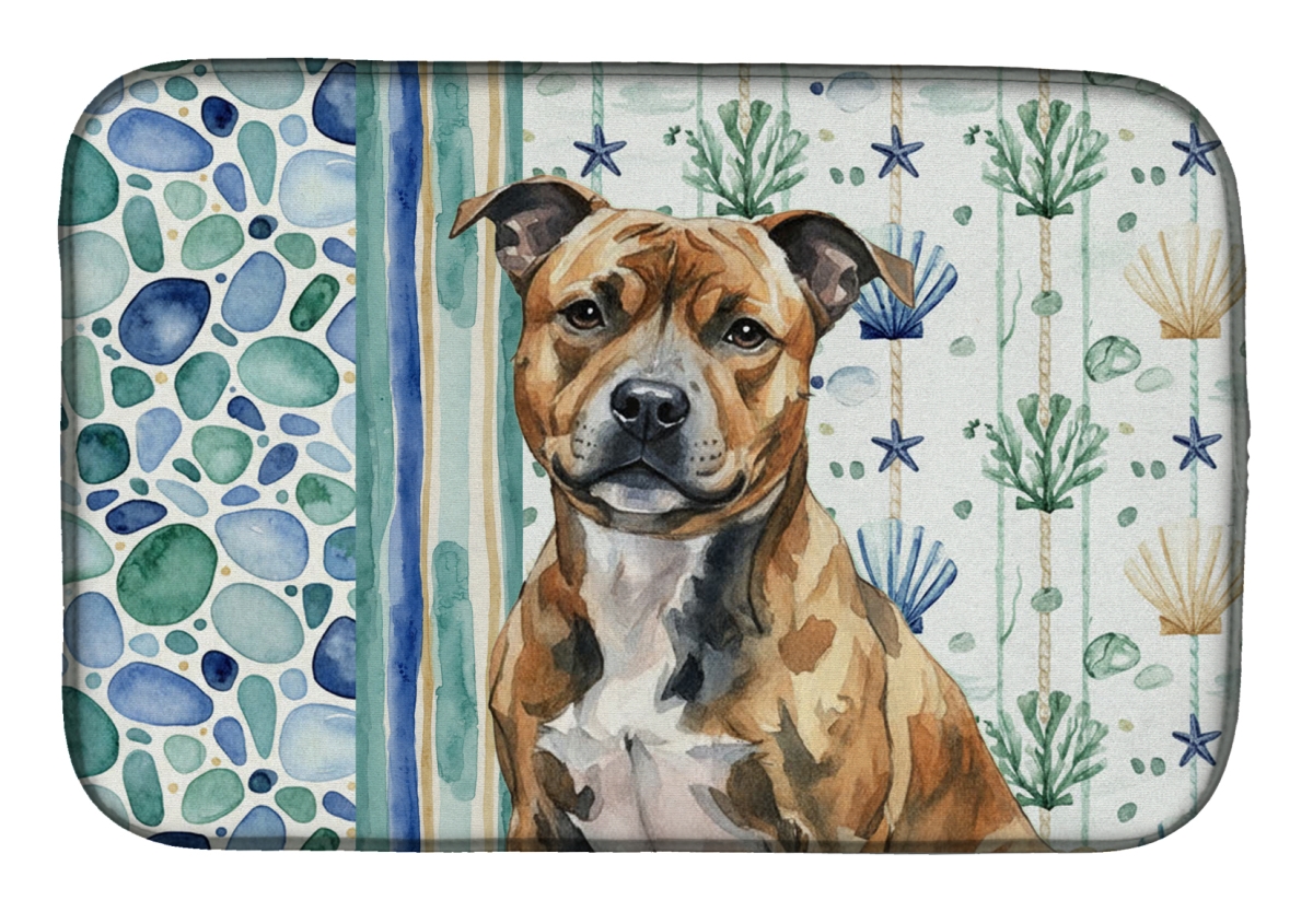 Picture of Carolines Treasures WDK7229DDM 21 x 14 in. Brindle Staffordshire Bull Terrier Coastal Sea Glass Dish Drying Mat