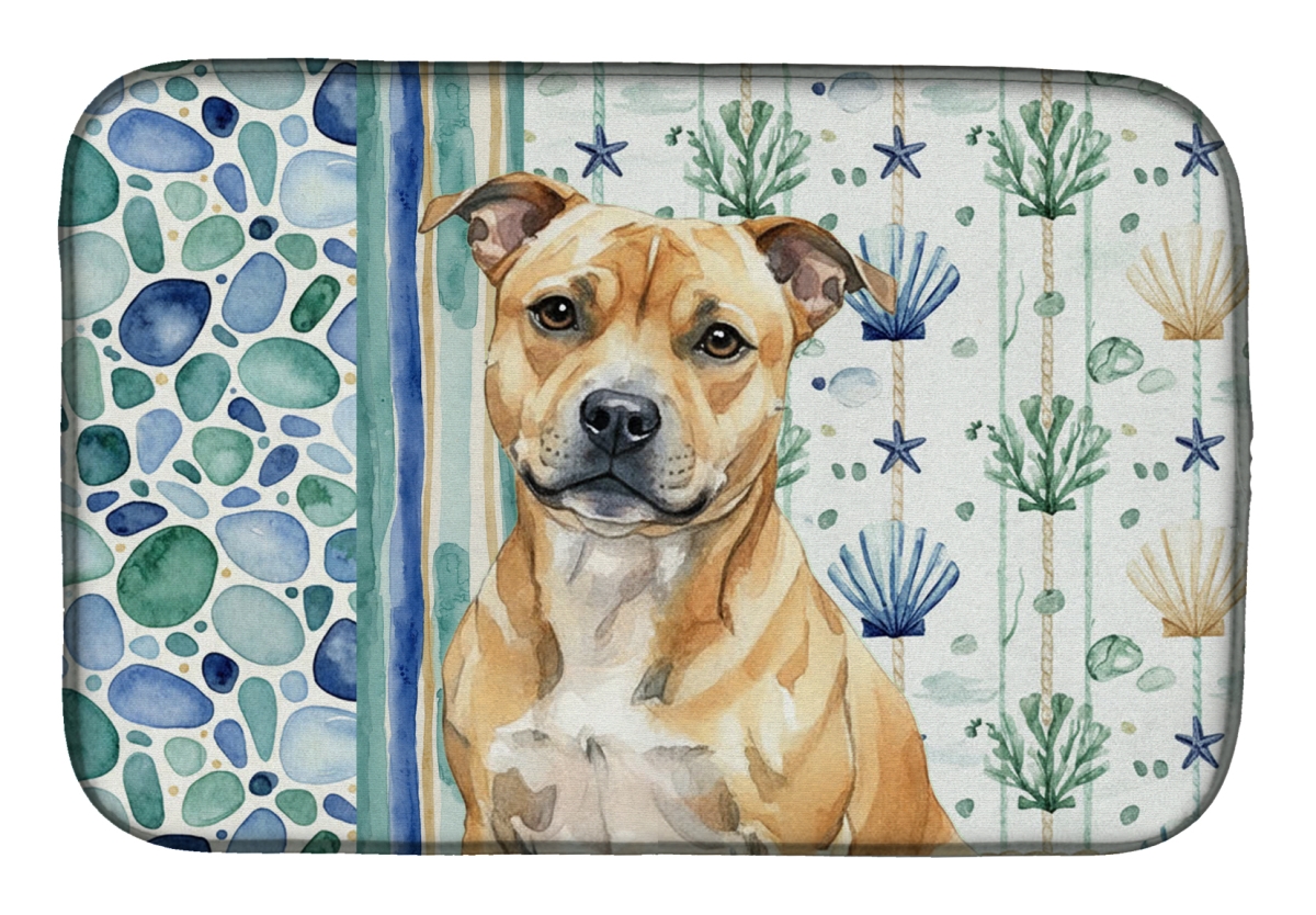 Picture of Carolines Treasures WDK7230DDM 21 x 14 in. Fawn Staffordshire Bull Terrier Coastal Sea Glass Dish Drying Mat