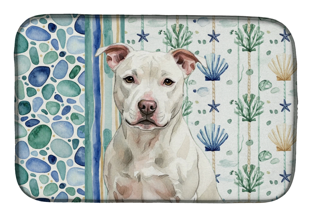 Picture of Carolines Treasures WDK7231DDM 21 x 14 in. White Staffordshire Bull Terrier Coastal Sea Glass Dish Drying Mat
