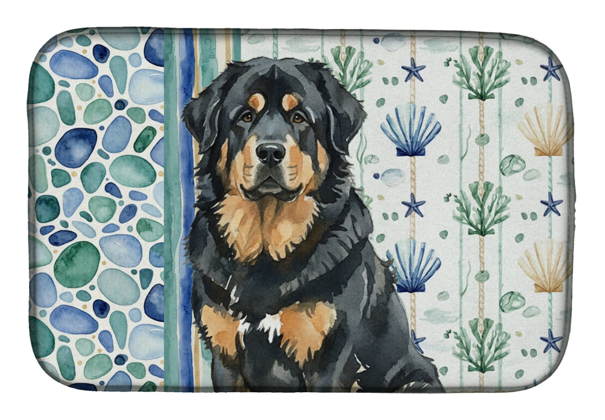 Picture of Carolines Treasures WDK7234DDM 21 x 14 in. Black & Tan Tibetan Mastiff Coastal Sea Glass Dish Drying Mat