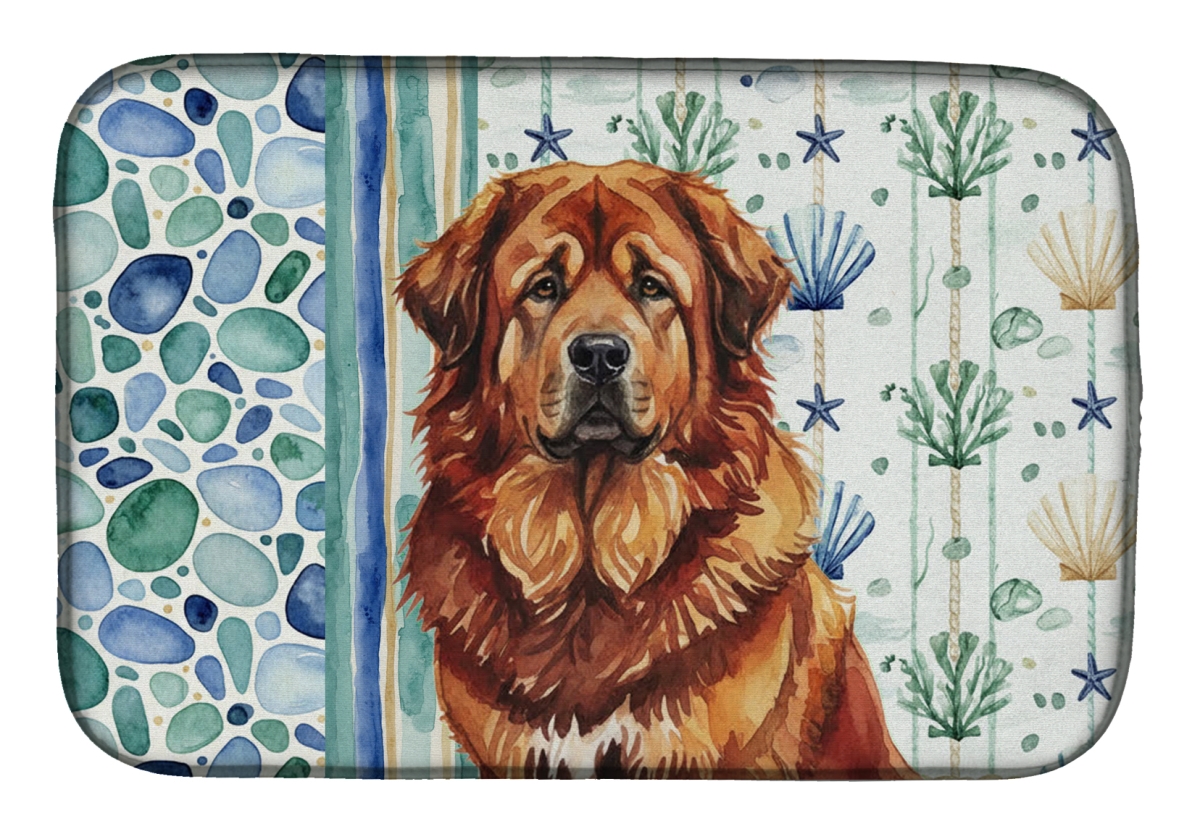 Picture of Carolines Treasures WDK7236DDM 21 x 14 in. Red Gold Tibetan Mastiff Coastal Sea Glass Dish Drying Mat