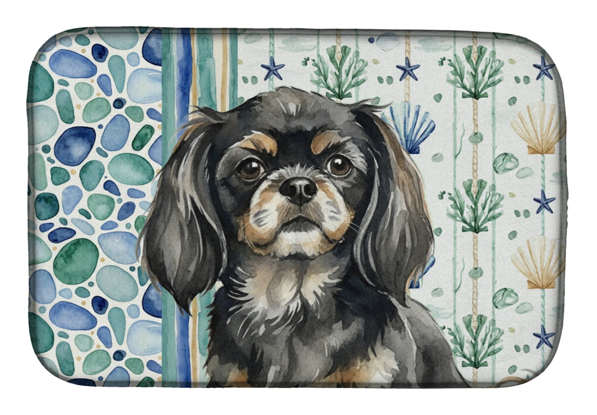Picture of Carolines Treasures WDK7237DDM 21 x 14 in. Black & Tan Tibetan Spaniel Coastal Sea Glass Dish Drying Mat