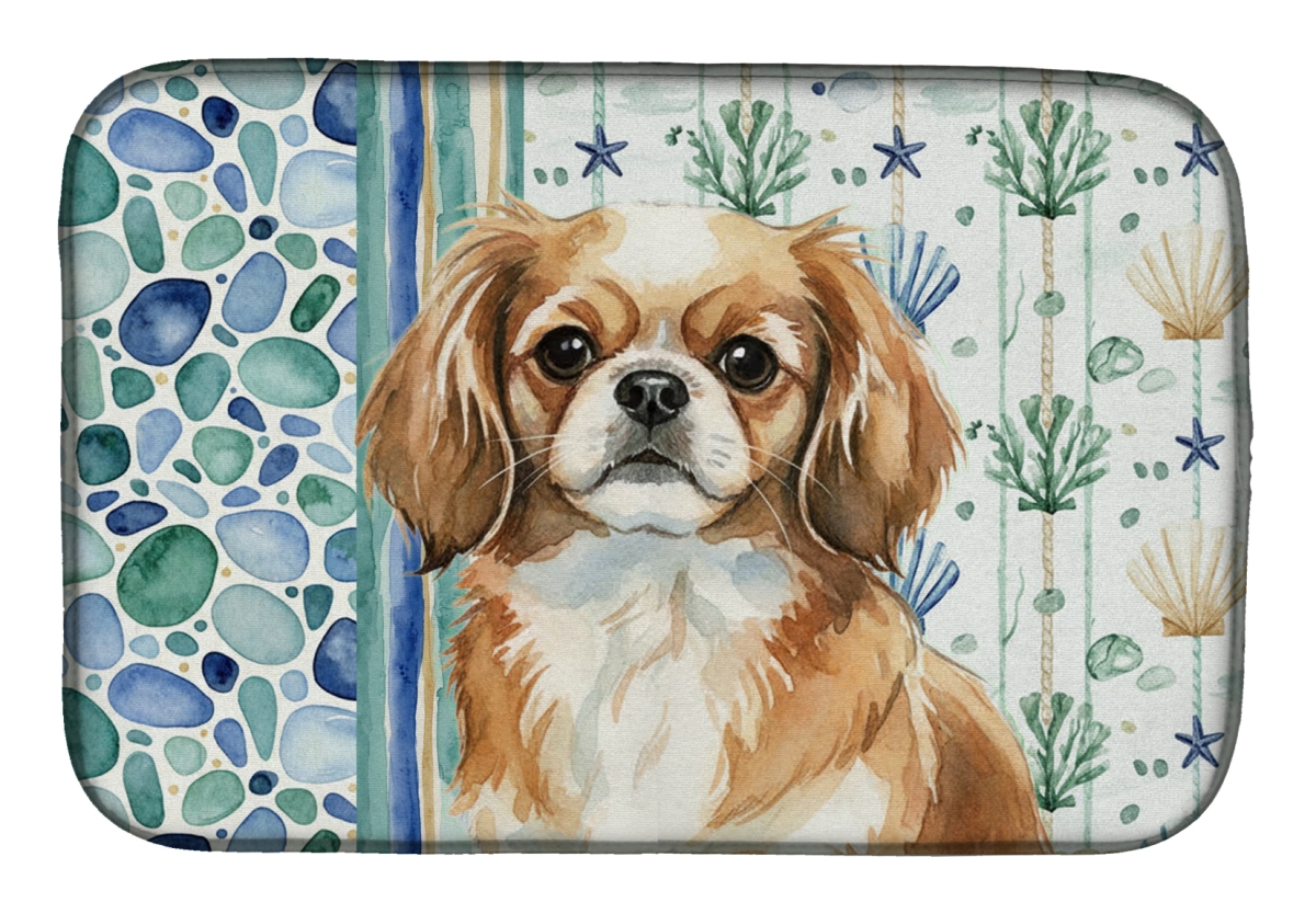 Picture of Carolines Treasures WDK7238DDM 21 x 14 in. Tibetan Spaniel Coastal Sea Glass Dish Drying Mat