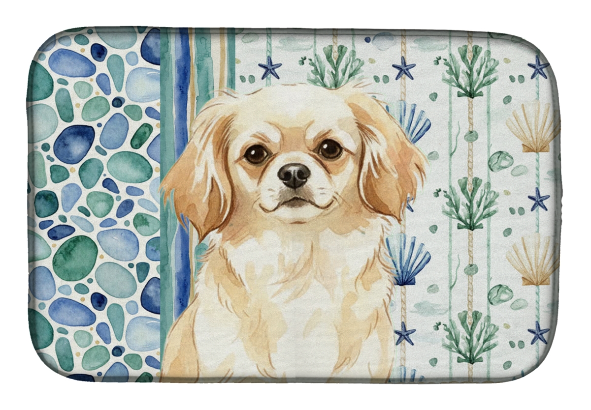 Picture of Carolines Treasures WDK7239DDM 21 x 14 in. Cream Tibetan Spaniel Coastal Sea Glass Dish Drying Mat