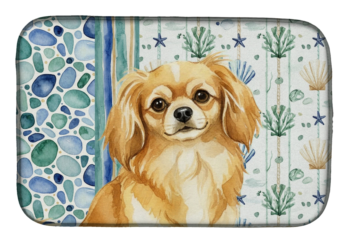 Picture of Carolines Treasures WDK7240DDM 21 x 14 in. Gold Tibetan Spaniel Coastal Sea Glass Dish Drying Mat