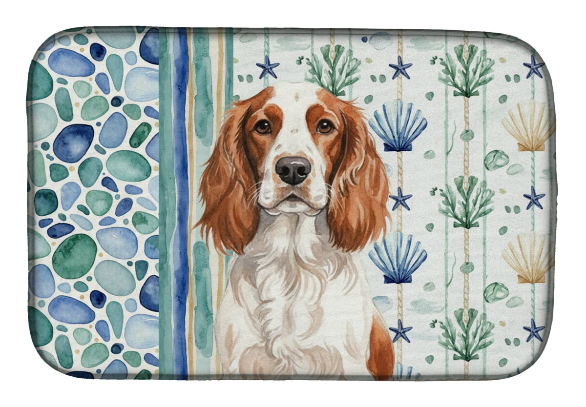 Picture of Carolines Treasures WDK7248DDM 21 x 14 in. Welsh Springer Spaniel Coastal Sea Glass Dish Drying Mat