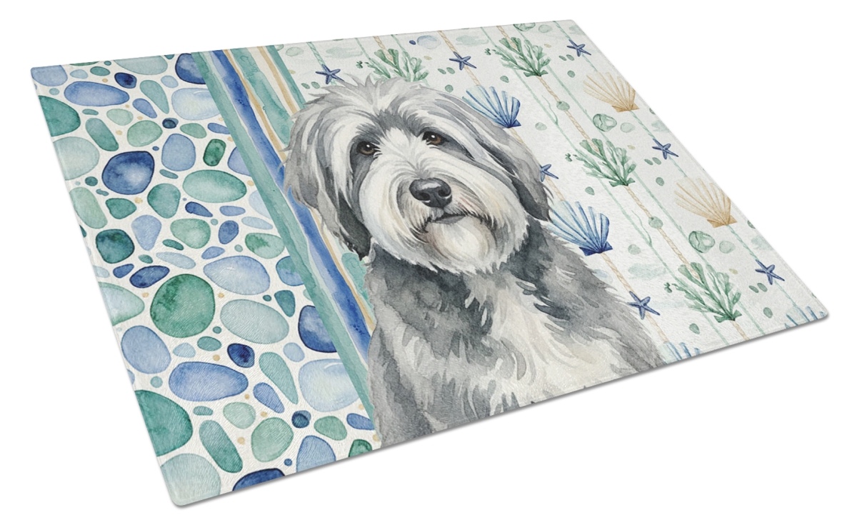 WDK7137LCB 11.25 x 15.25 in. Gray & White Old English Sheepdog Coastal Sea Glass Cutting Board