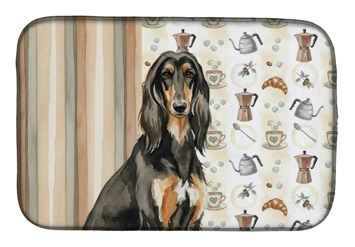 Picture of Carolines Treasures WDK7265DDM 21 x 14 in. Black & Tan Afghan Hound Coffee Bar Dish Drying Mat