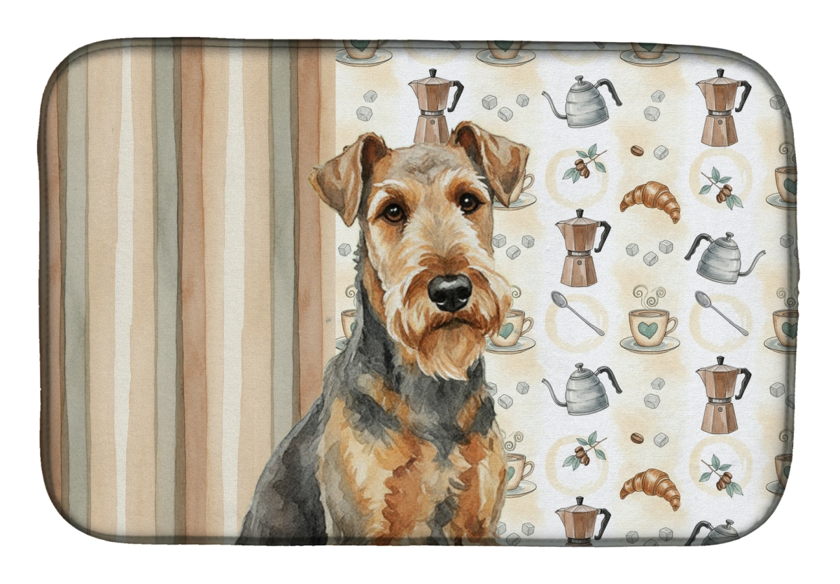 Picture of Carolines Treasures WDK7268DDM 21 x 14 in. Grizzle Airedale Terrier Coffee Bar Dish Drying Mat