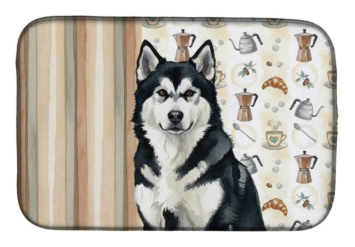 Picture of Carolines Treasures WDK7273DDM 21 x 14 in. Black & White Alaskan Malamute Coffee Bar Dish Drying Mat