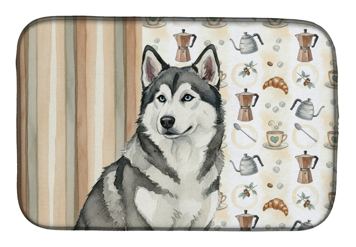 Picture of Carolines Treasures WDK7274DDM 21 x 14 in. Gray & White Alaskan Malamute Coffee Bar Dish Drying Mat