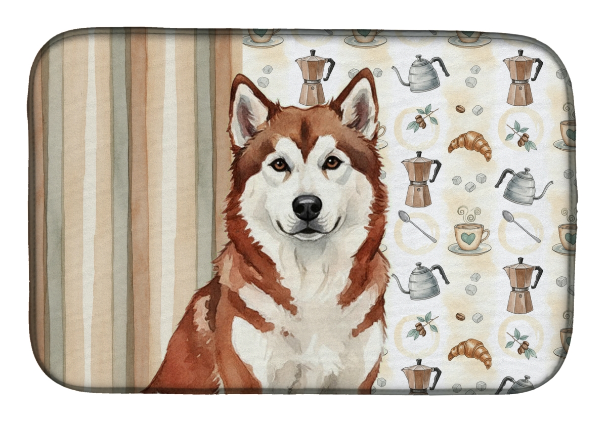 Picture of Carolines Treasures WDK7275DDM 21 x 14 in. Red & White Alaskan Malamute Coffee Bar Dish Drying Mat
