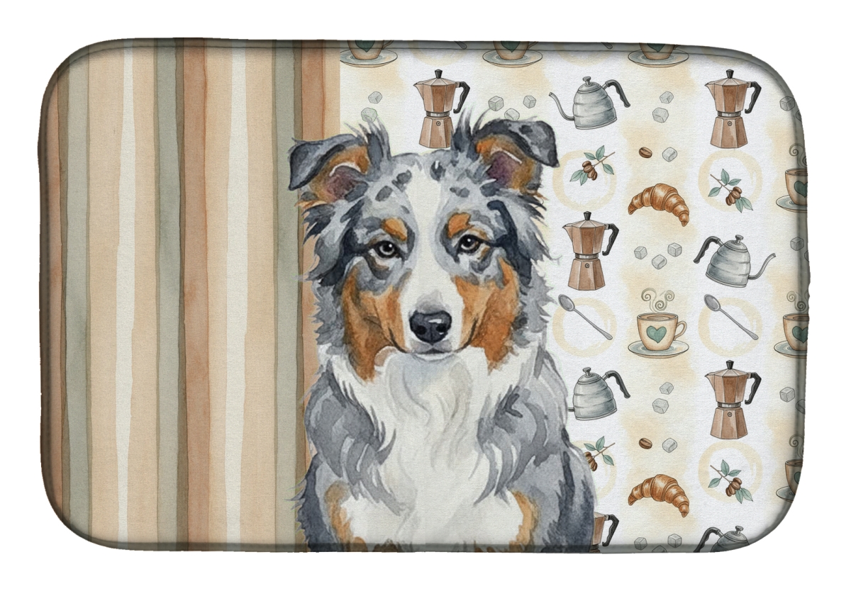 Picture of Carolines Treasures WDK7280DDM 21 x 14 in. Blue Merle American Shepherd Coffee Bar Dish Drying Mat
