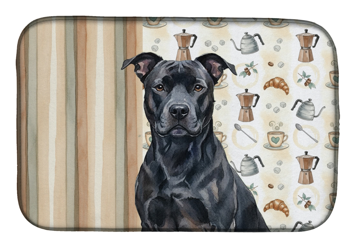 Picture of Carolines Treasures WDK7281DDM 21 x 14 in. Black American Staffordshire Terrier Coffee Bar Dish Drying Mat