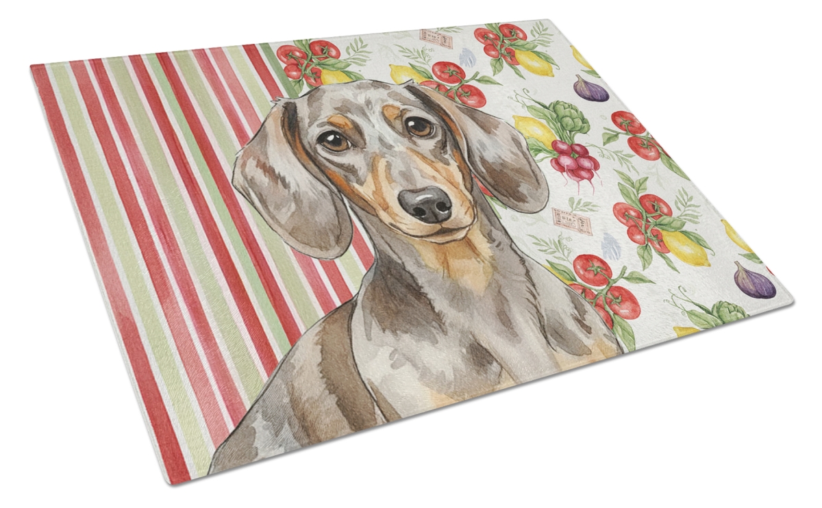 Picture of Carolines Treasures WDK8194LCB 11.25 x 15.25 in. Dapple Dachshund Vegetables Glass Cutting Board