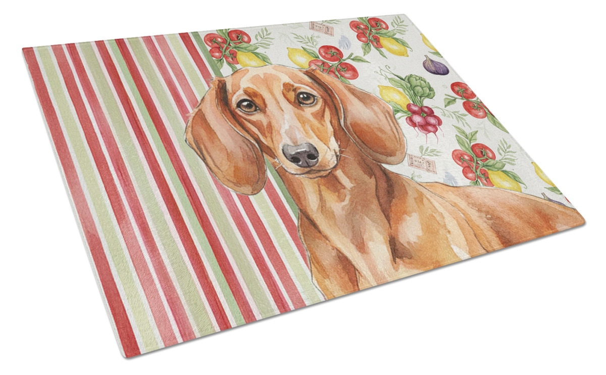 Picture of Carolines Treasures WDK8200LCB 11.25 x 15.25 in. Red Brown Dachshund Vegetables Glass Cutting Board