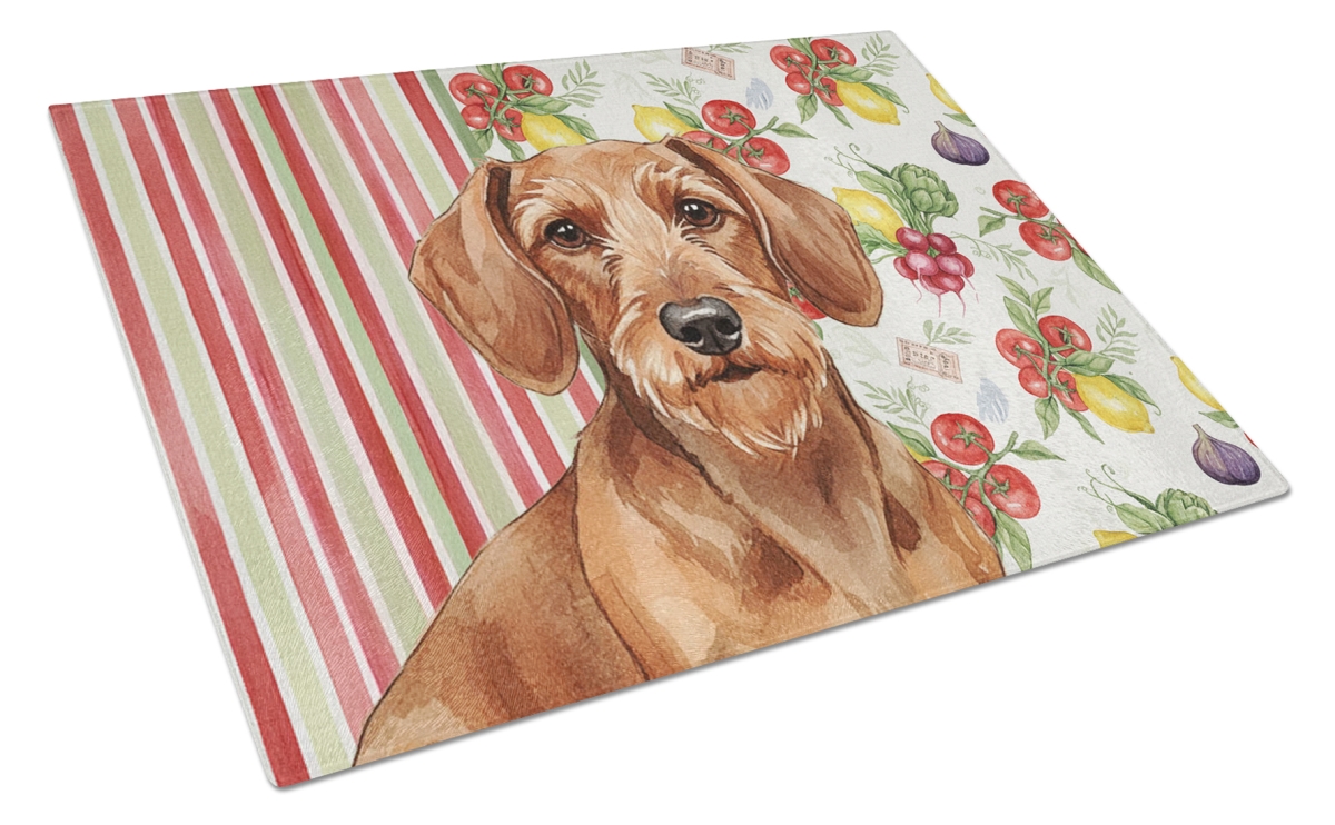 Picture of Carolines Treasures WDK8202LCB 11.25 x 15.25 in. Wirehaired Red Dachshund Vegetables Glass Cutting Board