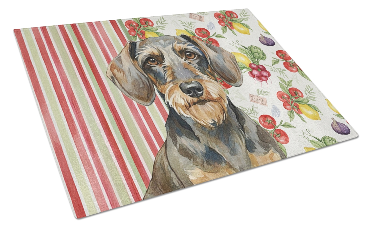 Picture of Carolines Treasures WDK8203LCB 11.25 x 15.25 in. Wirehaired Wild Boar Dachshund Vegetables Glass Cutting Board